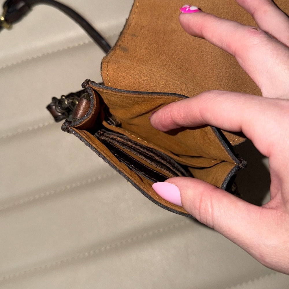 Y2K Patricia Nash Rivella calf hair leopard chocolate Leather slim Crossbody Bag - Picture 6 of 17